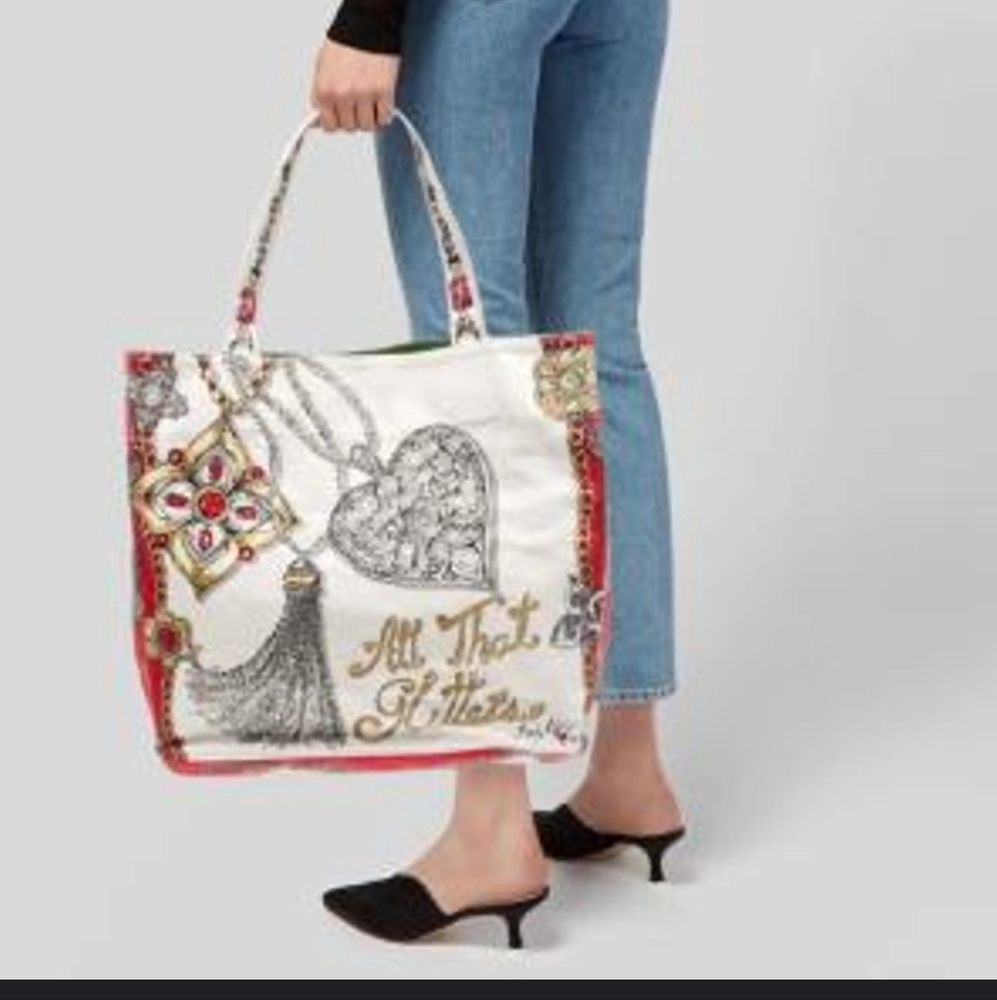White and Red Graphic Tote Bag
